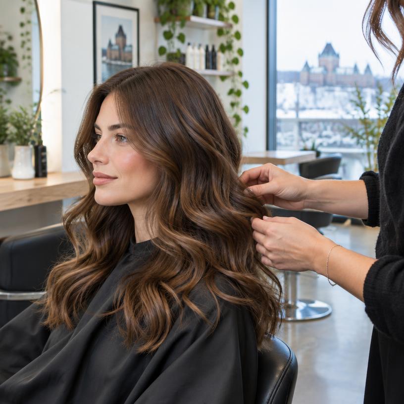 Coiffure réalisée dans un salon lumineux